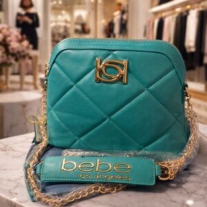 bebe Teal Quilted Crossbody with Gold Hardware